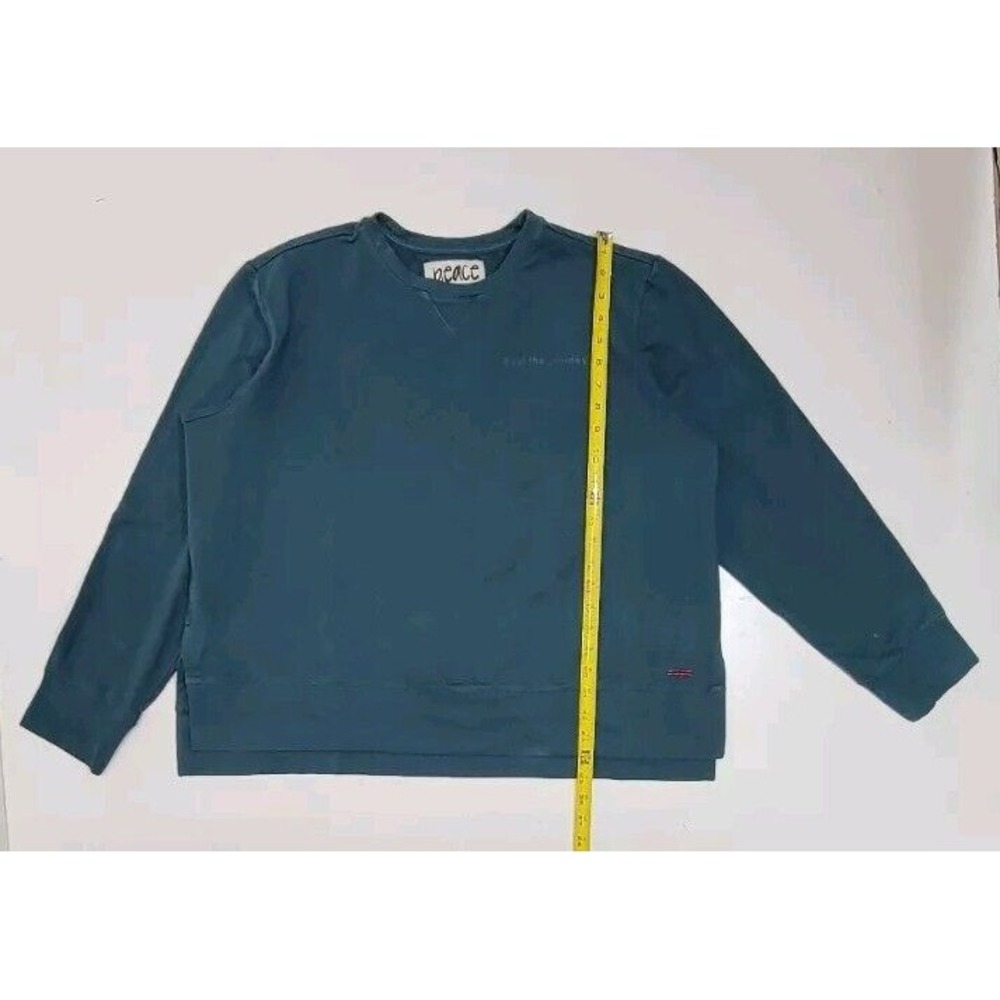 Peace Love World Crew Neck Boxy Sweater Teal Womens Size Large Trust The Journey